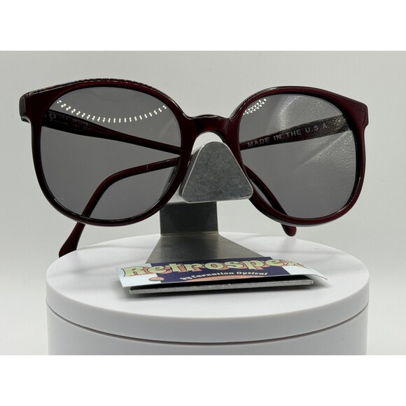 Vintage Oversize Sunglasses NOS Preppy Style Grey Lens Burgundy Frame 80s-90s - Picture 8 of 8